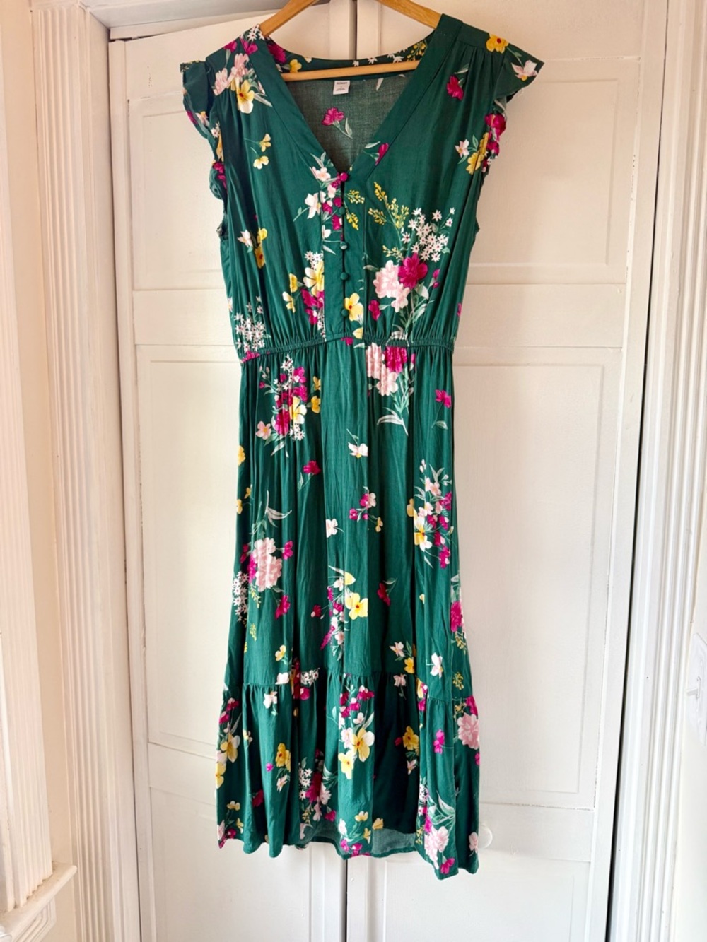 Old Navy Emerald Green Floral Midi Dress